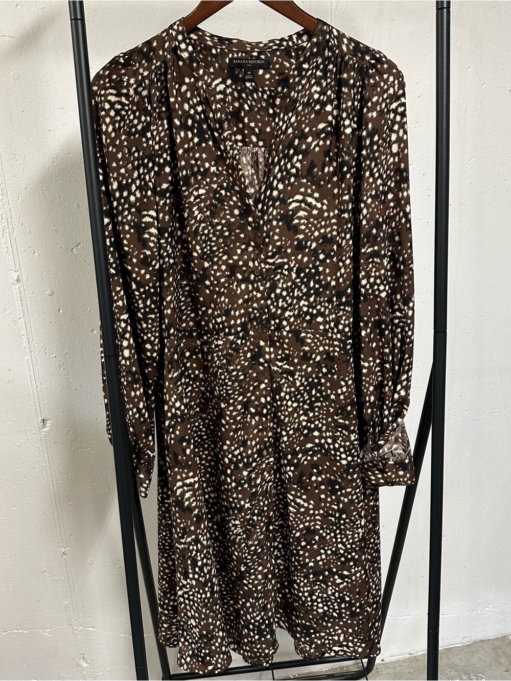 Banana Republic Brown and Ivory Printed Long Sleeve Dress